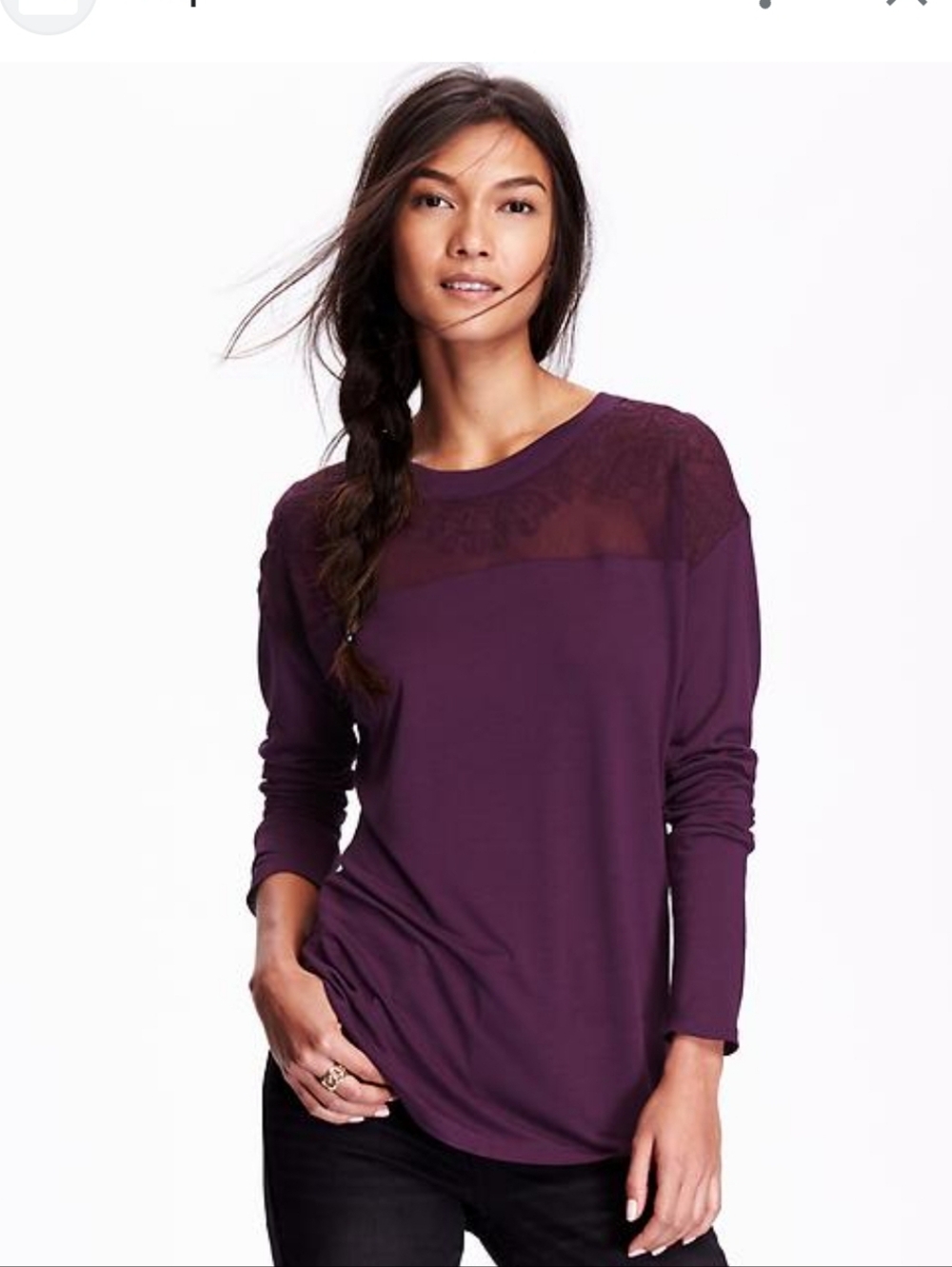 Old Navy Lace Yoke Long-Sleeve Tee - Plum